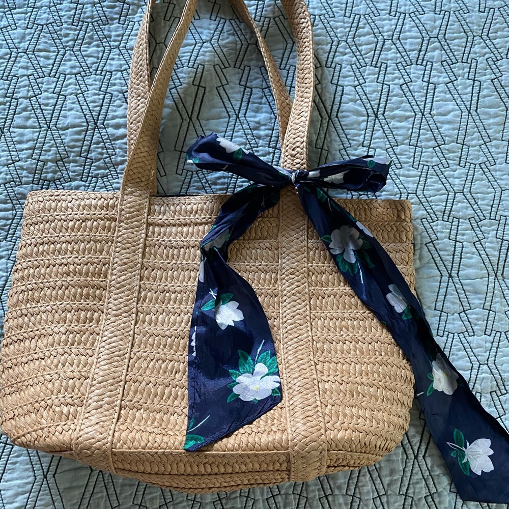 Draper James straw bag with floral scarf
